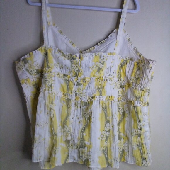 Cato Blouse Women 26 28 Sleeveless Tank Top Ruffle Feminine Yellow White - Picture 11 of 16